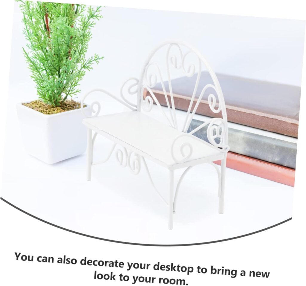 ARTIBETTER 1pc Micro Landscape Double Chair Fairy Lamp Park Bench Plant Decorations for Pots Botanical Decor Miniature Chair Miniture Decoration Mini Fairy Bench Wrought Iron Metal White Sofa