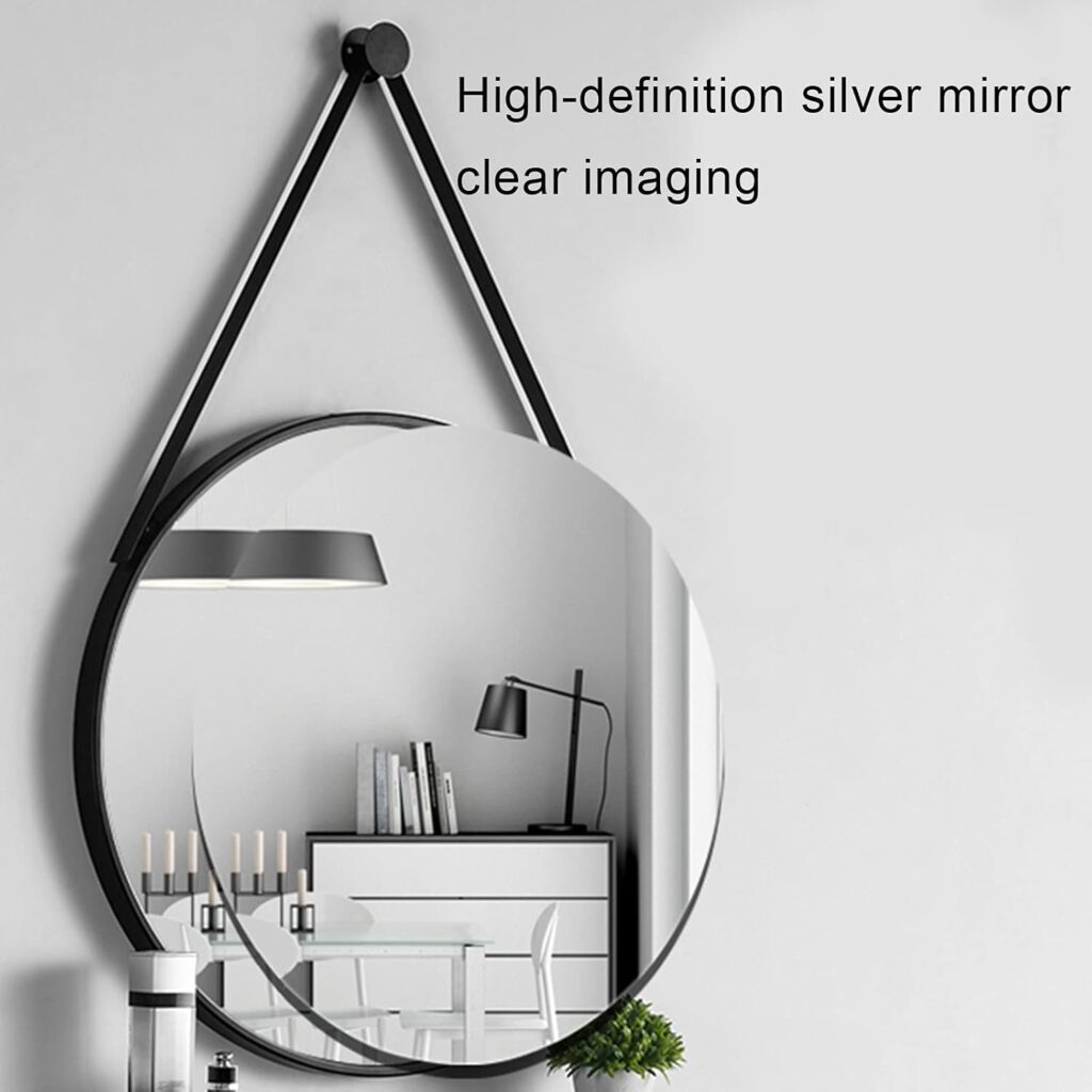 Bathroom Mirror, Round Wall Mirror, Modern Decoration Round Black/White Wrought Iron Frame with Partition, Suitable for Bathroom, Bedroom