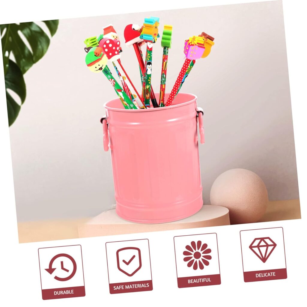 Desktop Storage Bucket Car Garbage Bin Tabletop Trash Can Mini Bin Brush Pot Table Trash Can Large Capacity Pencil Case Metal Pencil Makeup Wrought Iron Storage Rack Office White