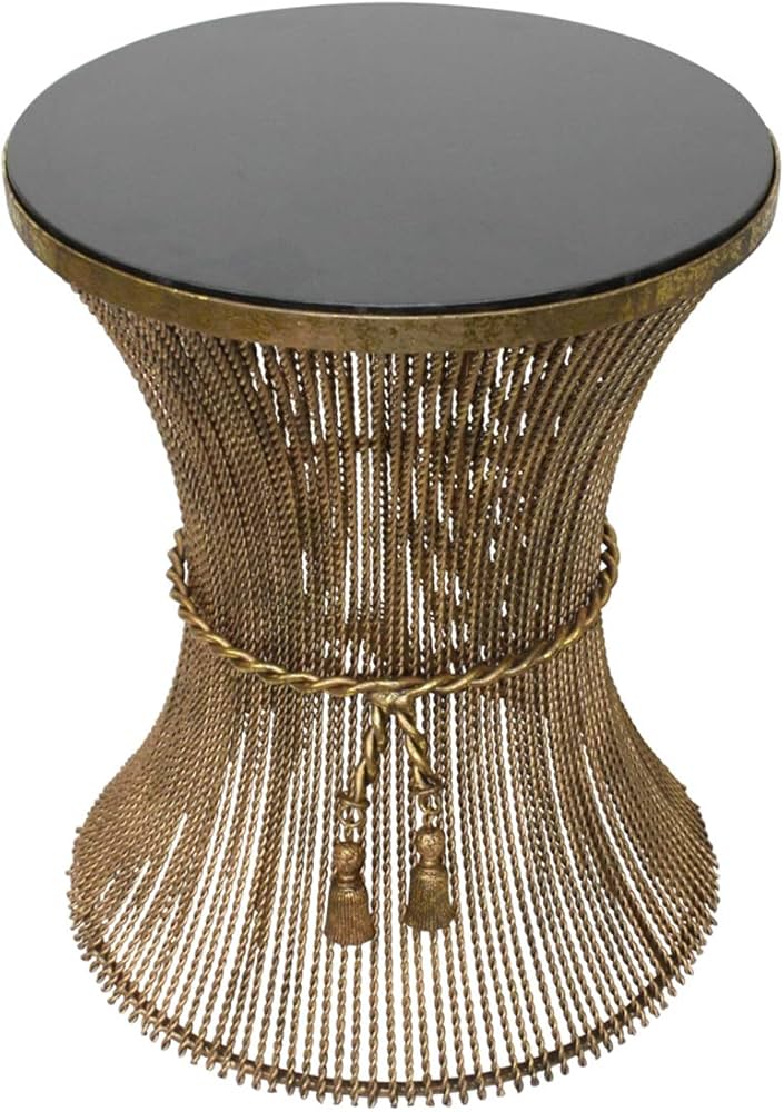 Elegant White Iron Tassel Accent Table Round Romantic Marble Top