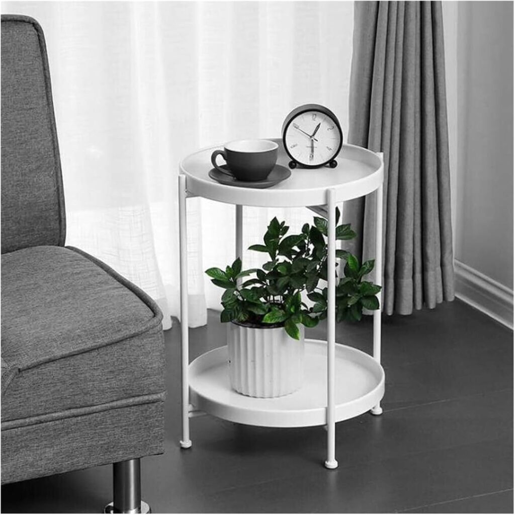 End Tables Sofa End/Side Tables Nightstand Creative Coffee Table with Removable Top Tray for Bedroom Living Room,Wrought Iron Frame Furniture (Color : White)