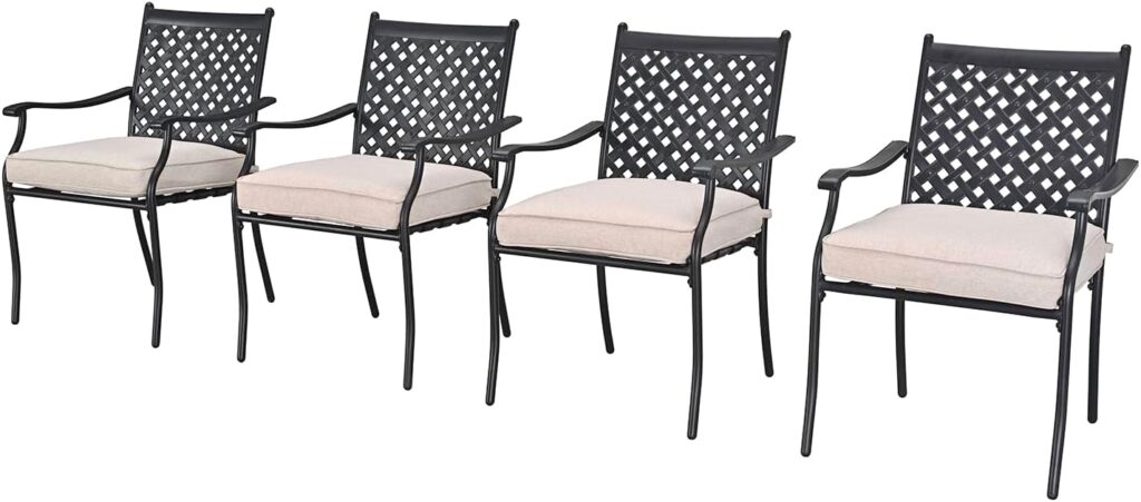 Festival Depot 4 Piece Outdoor Patio Furniture Outdoor Wrought Iron Dining Chairs Set for Porch Lawn Garden Balcony Pool Backyard with Arms and Cushions (4Pcs) (Beige)