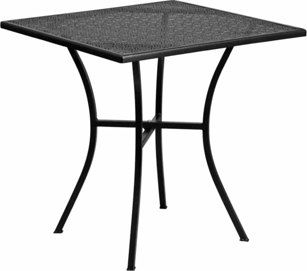 Flash Furniture Oia 28 Commercial Grade Steel Patio Table, Modern Square Rain Flower Design Outdoor Dining Table, Black