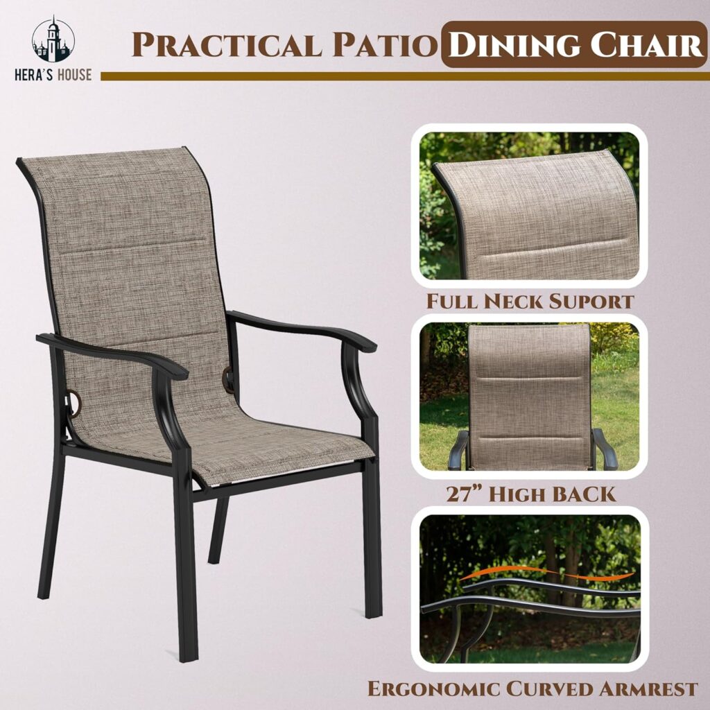 HERAS HOUSE Premium Patio Swivel Dining Chairs Set of 6, 42 Higher Back Outdoor Chair with Foam Padded Textilene, Support 350lbs for Lawn Kitchen Garden Porch