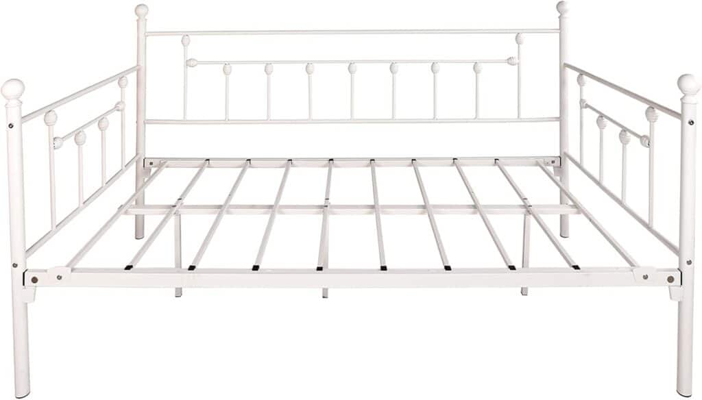 HOJINLINERO Metal DayBed Frame with Vintage Headboard and Footboard Platform Base Wrought Iron DayBed, White Sand-line