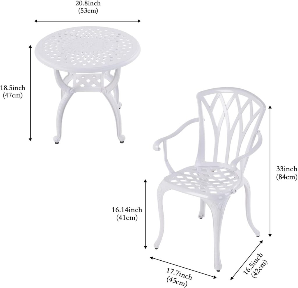 Jardin DE CENTENNAIL 3-Piece Outdoor Bistro Set Cast Aluminum Rust-Resistant Patio Furniture Armchairs Design (Copper)