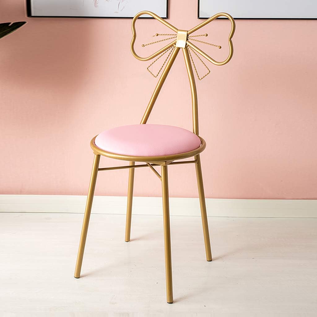 JHSLXD Dressing Table Makeup Chair, Creative Butterfly Tie Decoration Backrest Chair Golden PU Leather Dressing Stool Bedroom Lounge Chair Reading Chair Wrought Iron Dining Chair Furniture,White