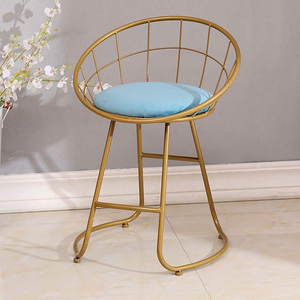 JHSLXD Schoolgirl Dressing Table Makeup Stool Creative Bedroom Metal Wrought Iron Round Stool Golden Antirust Shoe Change Stool Child Dining Chair,White Cloth