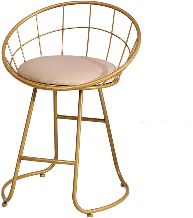 JHSLXD Schoolgirl Dressing Table Makeup Stool Creative Bedroom Metal Wrought Iron Round Stool Golden Antirust Shoe Change Stool Child Dining Chair,White Cloth