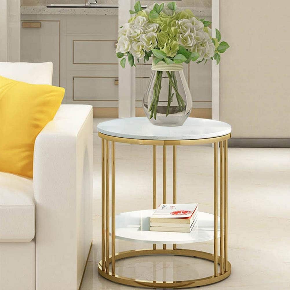 Marble Coffee Table, Creative Wrought Iron Frame, Double Partition, Modern Minimalist Fashion Coffee Table, Suitable for Living Room, Balcony, Bedroom, Commercial Quality L: 50 cm (19.7 Inches)