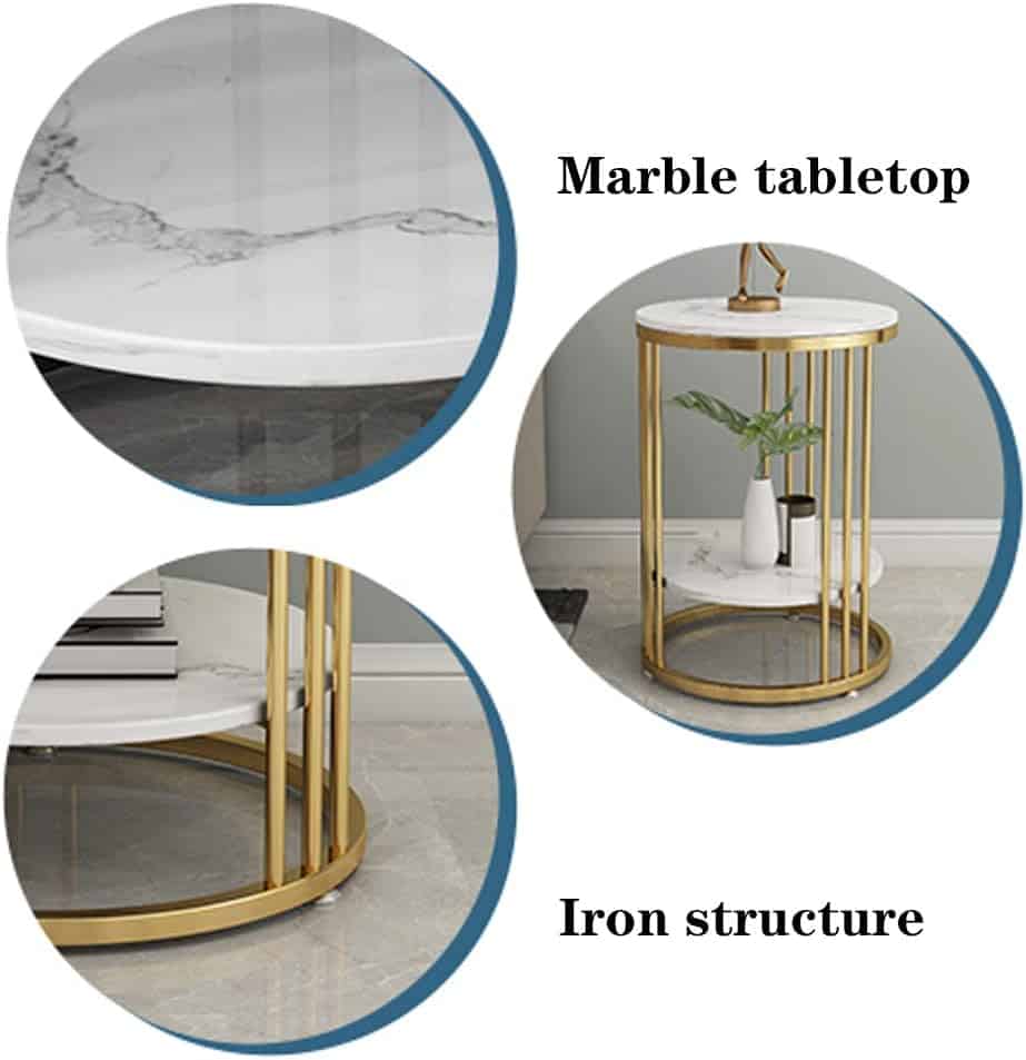 Marble Coffee Table, Creative Wrought Iron Frame, Double Partition, Modern Minimalist Fashion Coffee Table, Suitable for Living Room, Balcony, Bedroom, Commercial Quality L: 50 cm (19.7 Inches)