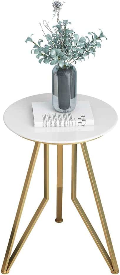 Marble Side Table, Wrought Iron Frame, Modern Minimalist Living Room, Balcony, Bedroom, Sofa Decoration, Hand-Welded, Commercial Quality W: 38cm (15in), H: 55cm (21.7in)