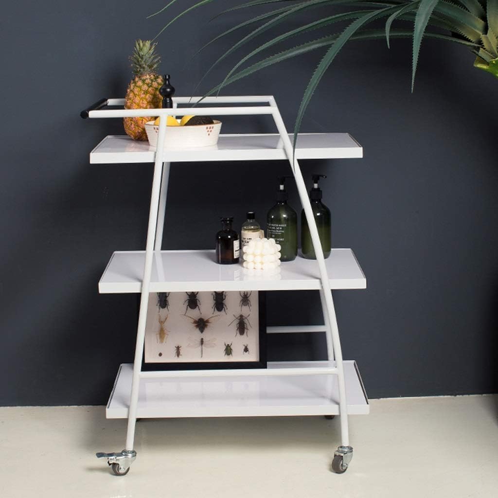 Multifunction Portable Hand Trucks,3-Tier Rolling Service Cart - Kitchen Hotel BarBathroom Trolley -Wrought Iron Metal Kitchen Bathroom Shelf - Multi-Function Practical Display Shelf - White