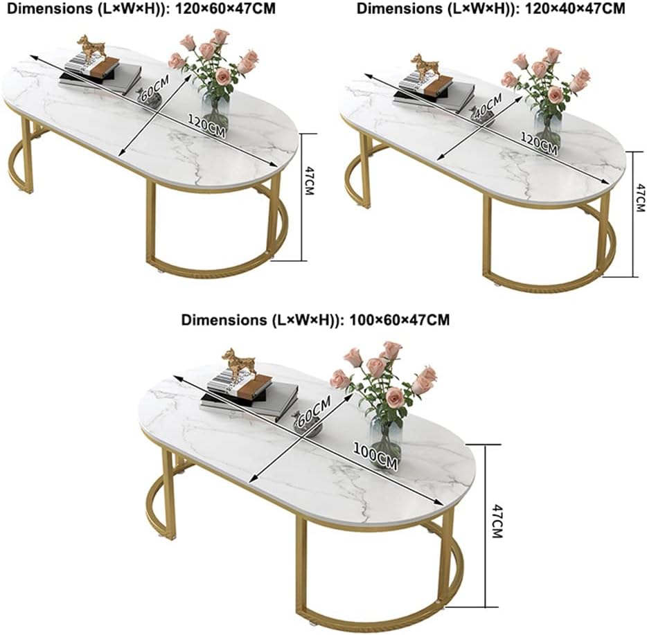 Nordic Marble Table Coffee Table,Creative Metal Side Table,Oval Coffee Table, Fashion Wrought Iron Living Room Table,Home Living Room Furniture Coffee Table,White,120×60×47cm