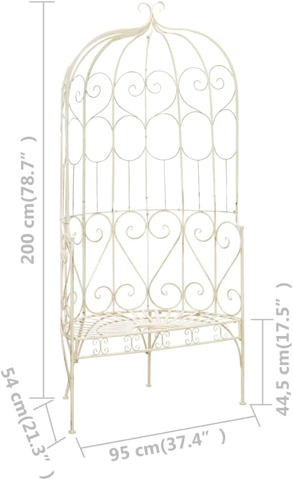 Patio Benches Patio Bench 37.4 Iron Antique White,Antique Wrought Iron Bench for Outdoor and Indoor Use Outdoor Furniture  Accessories