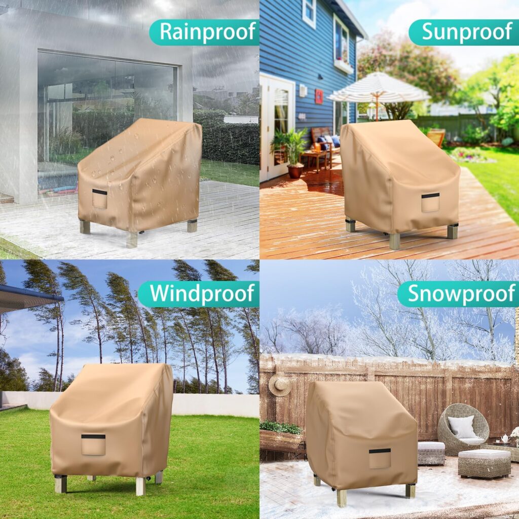 Patio Chair Covers for Outdoor Furniture Waterproof 2 Pack, Lawn Chair Covers Heavy Duty Patio Furniture Covers, Large Covers for Lounge Lawn Deep Seat Black 29W×30D×36H