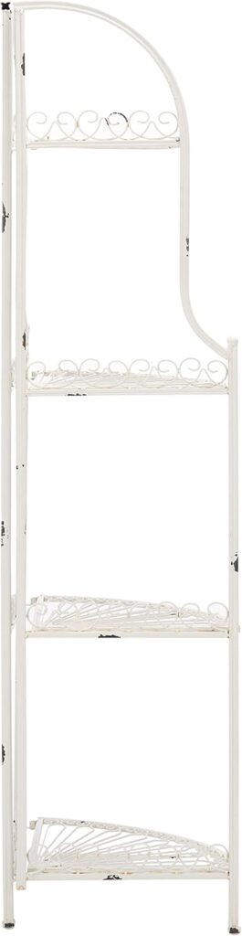 Safavieh PAT5013B Outdoor Collection Abarrane Antique White Wrought Iron 4-Tier Corner Shelf