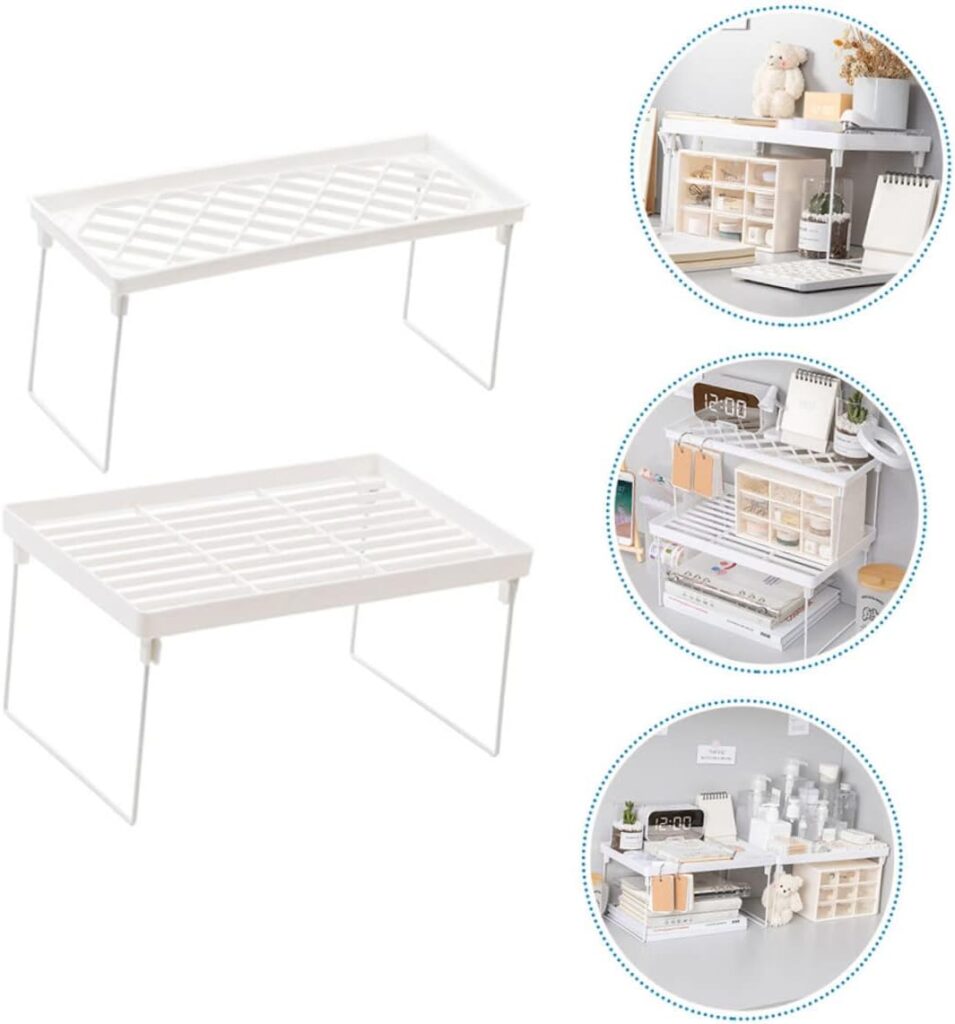 SHOWERORO 2pcs Storage Rack Desktop Drawer Organizer Desktop Shelves Shelf for Desktop Kitchenware Rack Iron Shelf Storage Shelves Kitchenware Holder Stand White Wrought Iron Cabinet Shelf