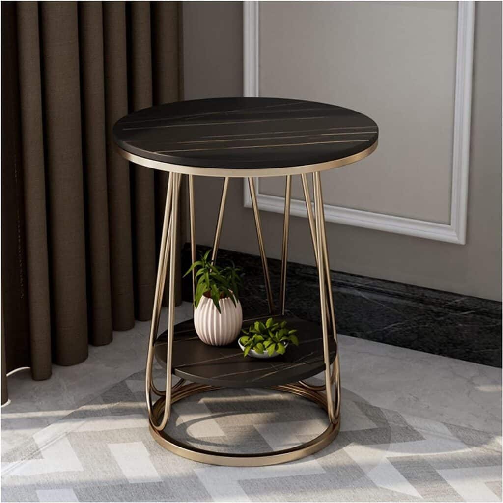 Sofa Side Table Bedside Table White, Simple Nordic Modern Nightstand for Bedroom, Wrought Iron Round Table Bedside Cabinet Black, Light Luxury Italian Style Rock Slab Tea Table Cor