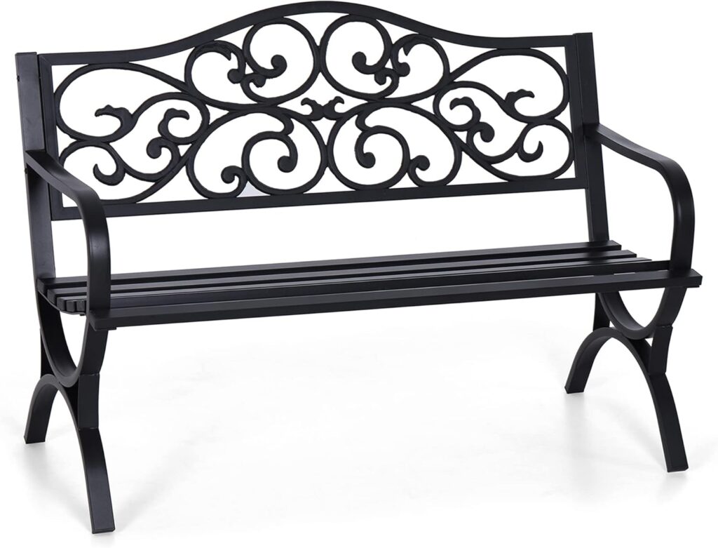 Sophia  William Outdoor Bench, Porch Bench, Garden Bench, Wrought Iron Bench, Outdoor Bench with Backrest and Armrests, Bronze