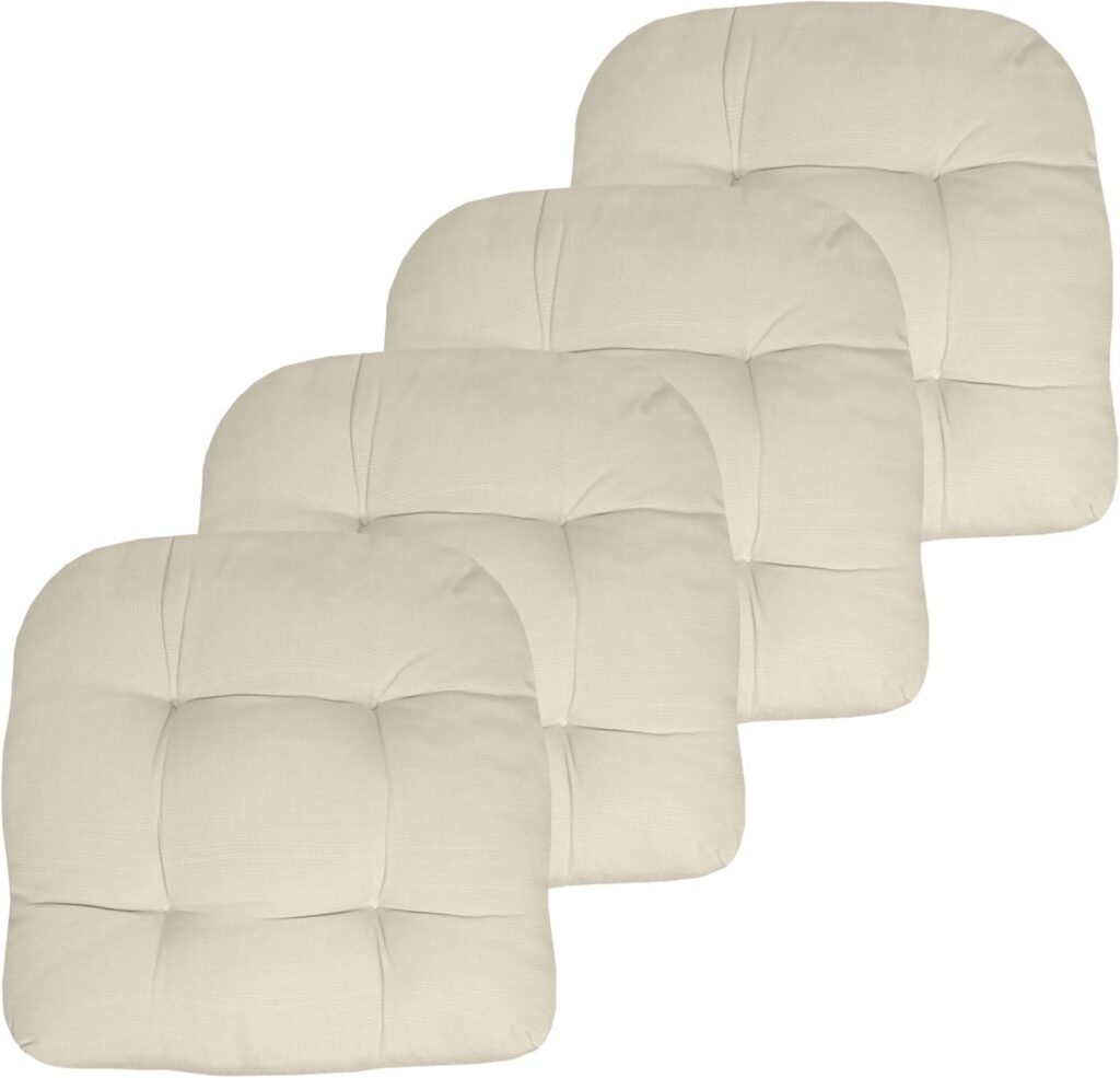 Sweet Home Collection Patio Cushions Outdoor Chair Pads Premium Comfortable Thick Fiber Fill Tufted 19 x 19 Seat Cover, 4 Count (Pack of 1), Cream