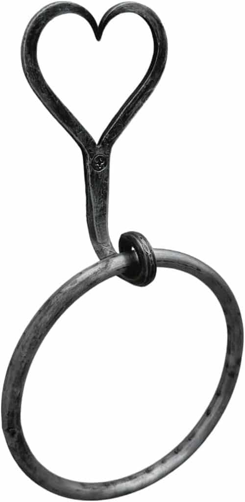 Towel Ring Holder Hand Forged Heart Shape Towel Holder Wrought Iron Handmade Wall Mounted Kitchen Towel Holder Modern Farmhouse Kitchen Towel Ring Heavy Duty Bathroom Towel Stand by Living Ideas