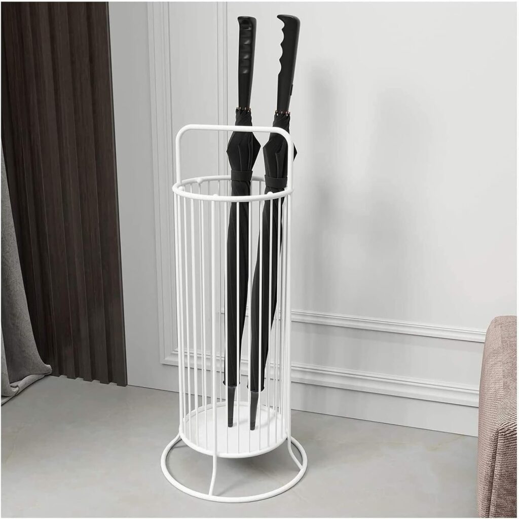 Umbrella Rack Stand, Umbrella Holder,Umbrella Stands Umbrella Stand White Wrought Iron Hollowout Barrel, Large Capacity and Space Saving Umbrella Barrel