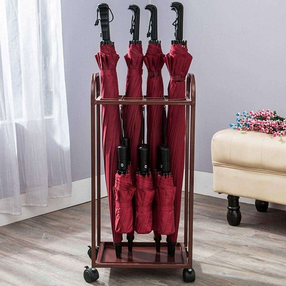 Umbrella Rack,Metal Umbrella Storage Rack Folding Wrought Iron Umbrella Rack, /2 Color Optional / 12 Holes 6 Hooks,Umbrella Stand,White