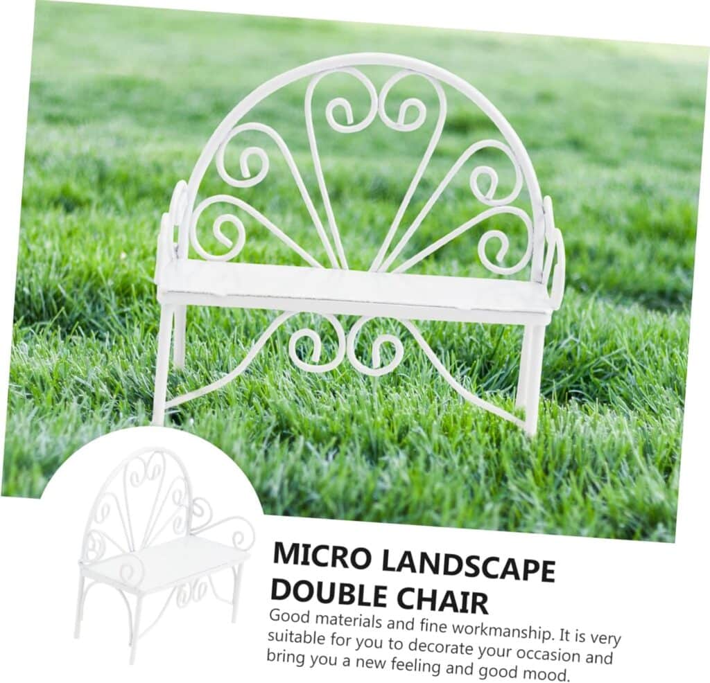 Veemoon 1pc Micro Landscape Double Chair Garden Supplies Plant Landscape Mini Decor Patio Accessories Mini Bench Chair Park Benches Furniture White Miniature Succulent Plants Wrought Iron