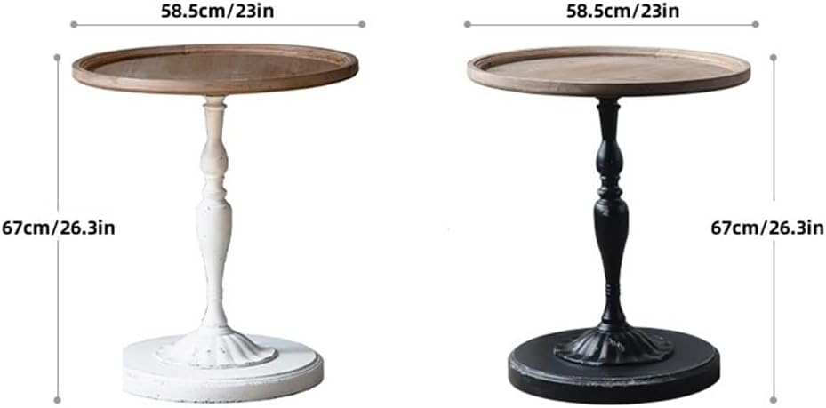 Vintage Round Side Table, Small Corner Table for Living Room Balcony, Coffee Table, Bedroom Bedside Table, End Table with Wrought Iron Bracket and Wooden Table Top(White)