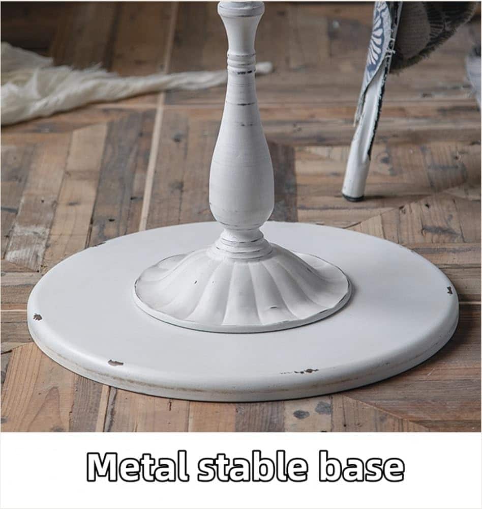 Vintage Round Side Table, Small Corner Table for Living Room Balcony, Coffee Table, Bedroom Bedside Table, End Table with Wrought Iron Bracket and Wooden Table Top(White)