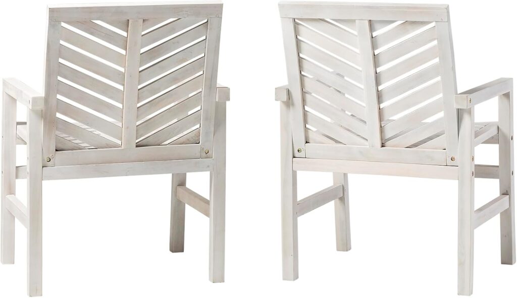 Walker Edison AZWC2VINWW Avalon Chevron Solid Acacia Wood Outdoor Chair, White Wash