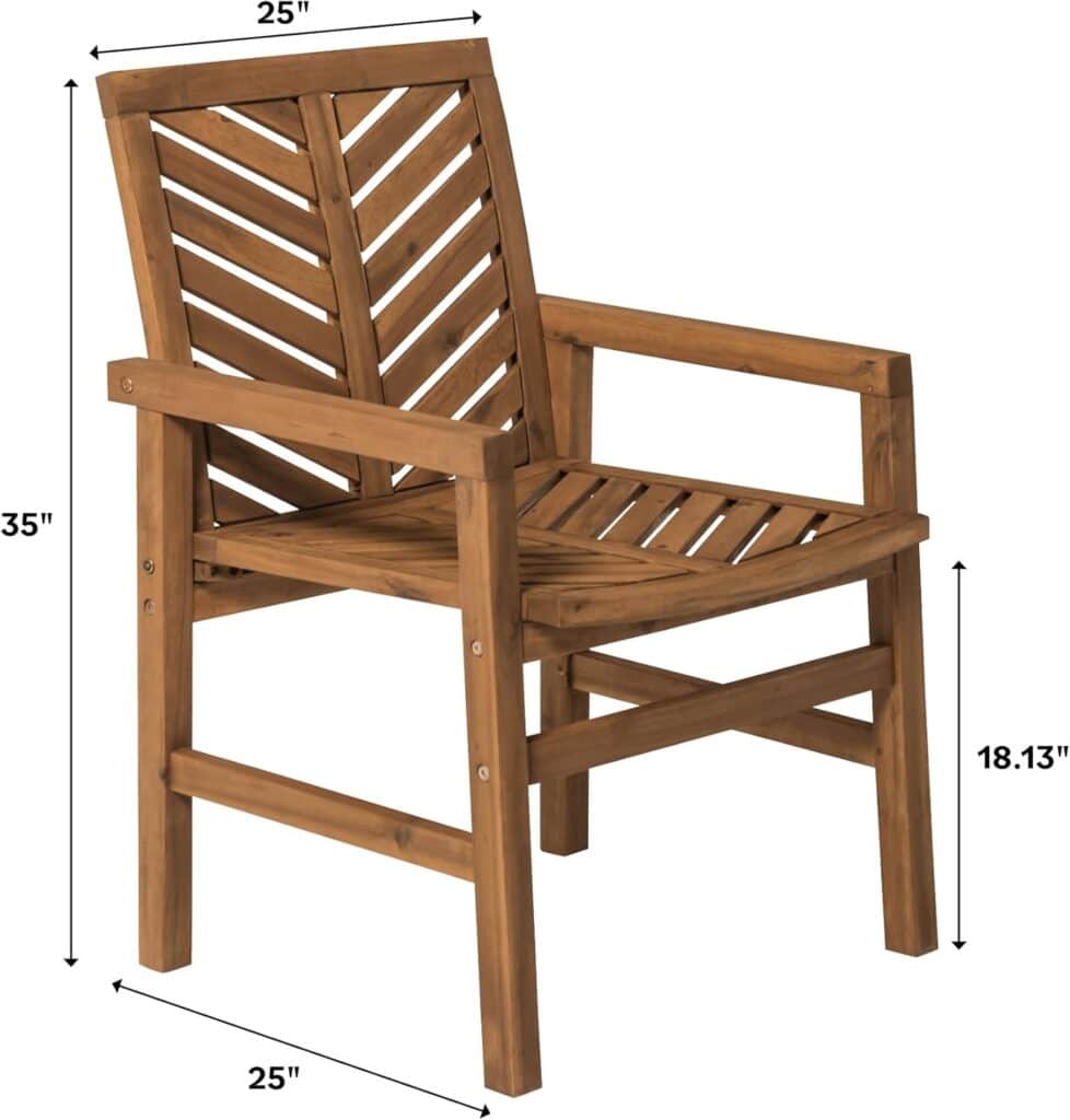 Walker Edison AZWC2VINWW Avalon Chevron Solid Acacia Wood Outdoor Chair, White Wash