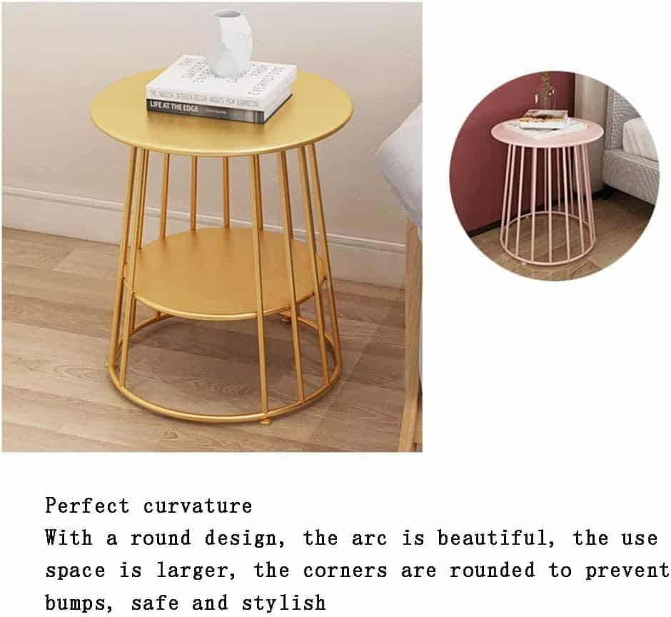 XIAOPIN- Wrought Iron Round Table Living Room Bedroom Side Table Balcony Corner Table (Color : Pink, Size : 47 52cm) BMZDCFZ-1 (Color : White, Size : 4752cm)