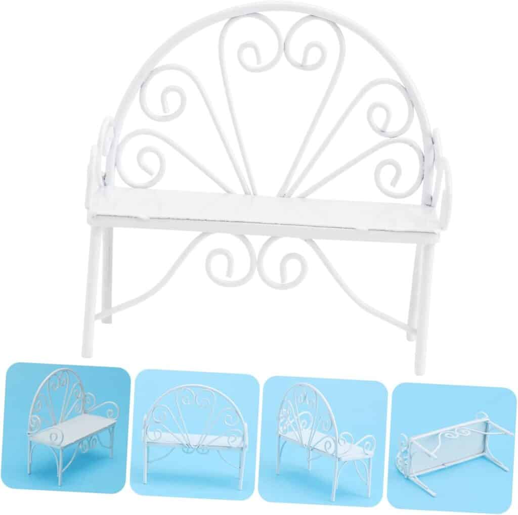 Yardwe 1pc Micro Landscape Double Chair Miniature Bench for Mini Garden Bench Patio Accessories Micro Park Bench Furniture Mini Bench Model Decor White Flowerpot Wrought Iron