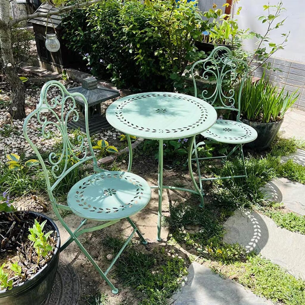 3 Piece Bistro Table Set Wrought Iron Outdoor Furniture Weather Resistant Patio Table and Chairs,for Garden, Park,Yard, Patio, Porch(Green)