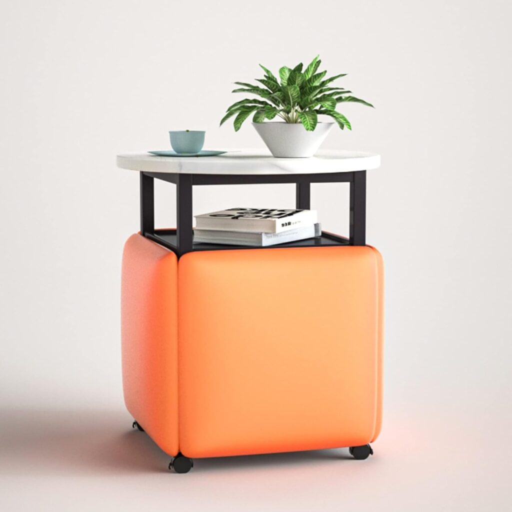 5 in 1 Cube Seating with Swivel Casters  Coffee Table,Casters Stackable Sofa Chair Stool Nesting Ottoman Stool Movable ,for Living Room, Home Office ( Color : Orange Round , Size : White desktop )