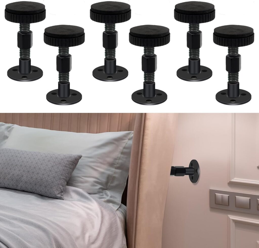 6PCS Headboard Stoppers, Black Adjustable Bed Frame Anti-Shake Tool, Bed Stabilizer, for Wall, Beds, Sofas, No Creaking, Protect The Wall from Banging, Easy to Install (1.18-2.17in) (Medium)