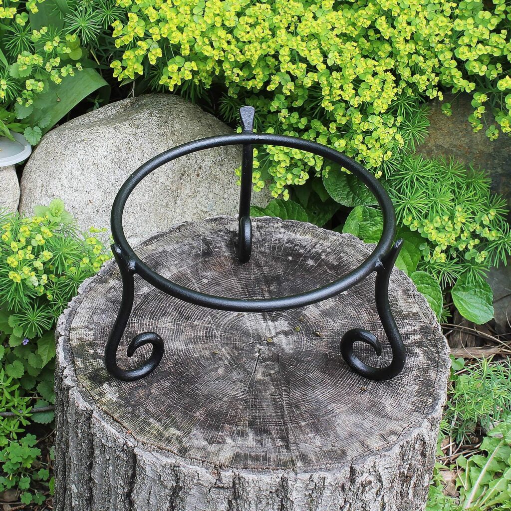 Achla Designs GBS-22 Short Wrought Iron Metal Plant birdbath Bowl Stand Flowerpot Holder, 9.5x6 inches, Black