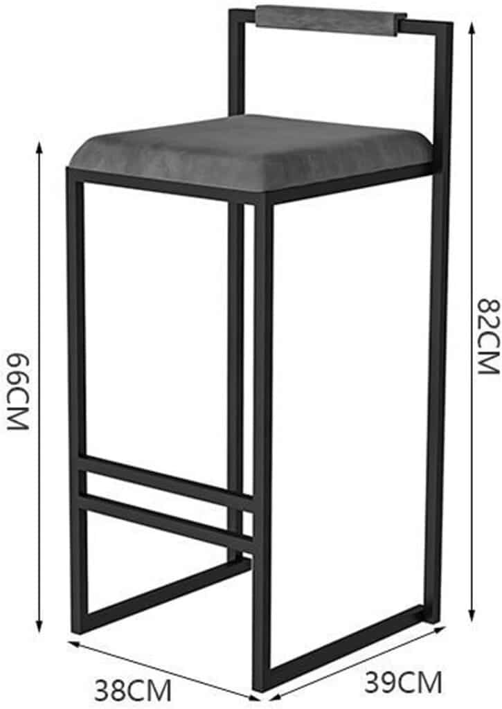 Bar Stool, Kitchen Breakfast High Stools with Upholstered High Bar Chair with Backrest Kitchen Stool Wrought Iron Frame for Bistro Pub Dining Room