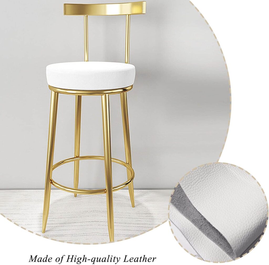 Bar Stools Iron Bar Stool with Back White Leather Mat and Wrought Iron Scaffolding for Counter, Kitchen Breakfast Bar 2 Pcs Set