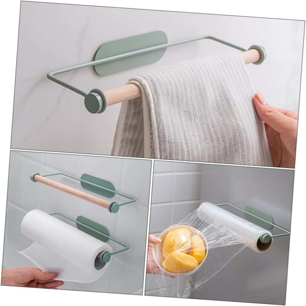 BESTOYARD 1pc Roll Wrought Iron Hanger Wood Closet Rod Punch- Towel Rack Toilet Tissue Holder Hand Towel Holder Wall Mounted Towel Holder Bathroom Beech Oil-Absorbing Paper Hanging Rod