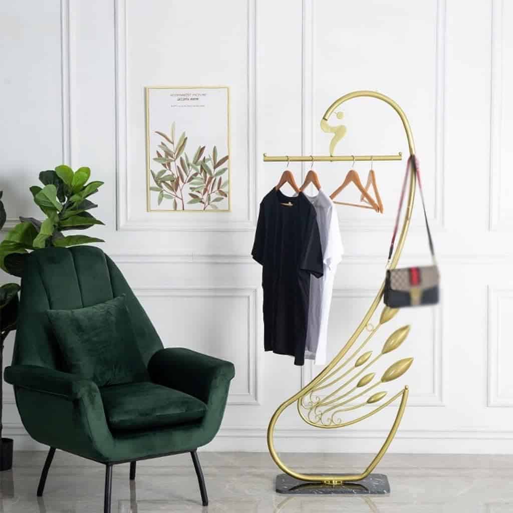 Coat Rack Freestanding Standing Coat Hanger Standing Coat Rack Creative Swan Shape Coat Rack Marble Base Metal Wrought Iron Vertical Hanger Household Floor Coat Rack Coat Rack for Office Coat Tree