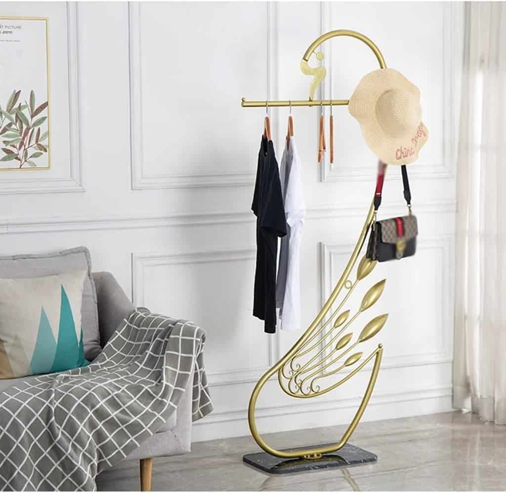 Coat Rack Freestanding Standing Coat Hanger Standing Coat Rack Creative Swan Shape Coat Rack Marble Base Metal Wrought Iron Vertical Hanger Household Floor Coat Rack Coat Rack for Office Coat Tree