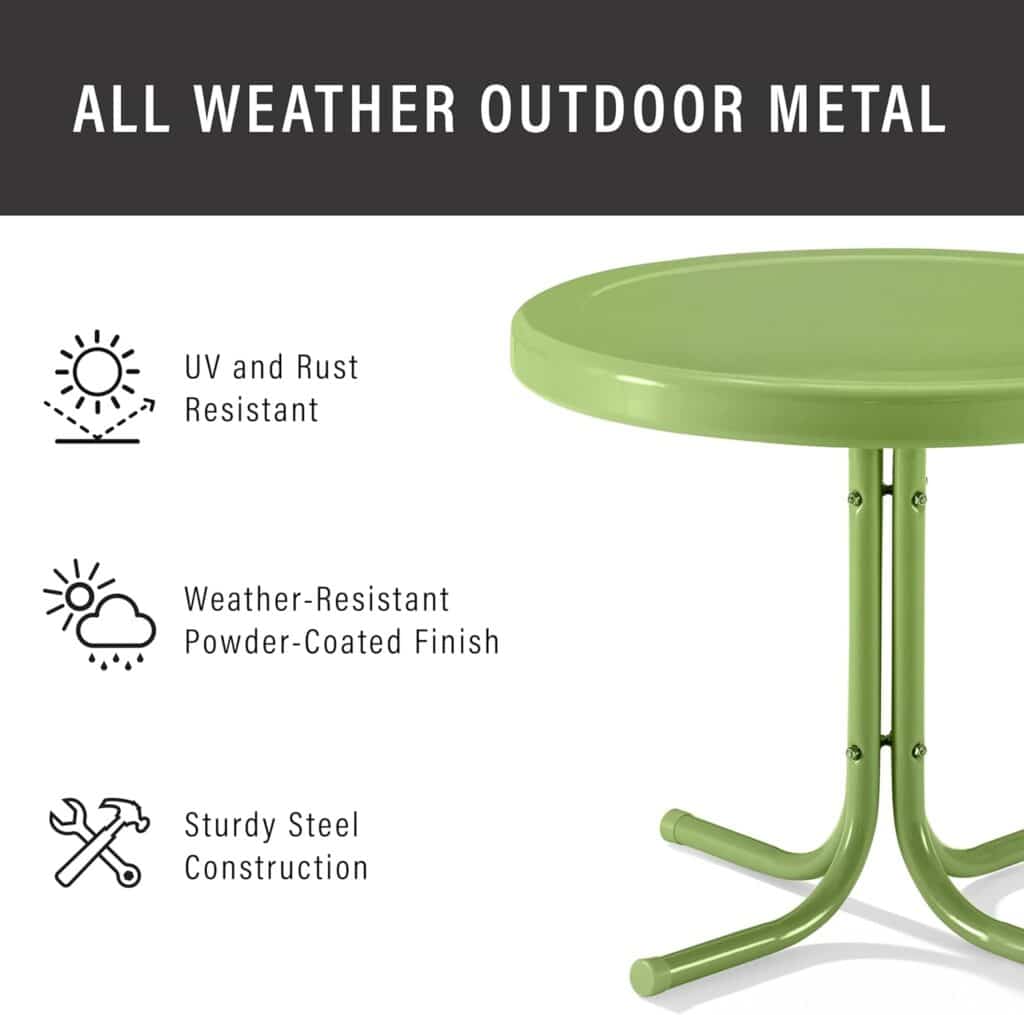 Crosley Furniture Gracie Weather Resistant Retro Metal Outdoor Side Table for Patio, Deck, Porch, Oasis Green