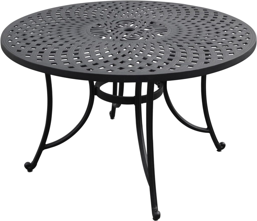 Crosley Furniture Sedona 46 Round Cast Aluminum Outdoor Dining Table with Umbrella Hole for Outside Patio, Black