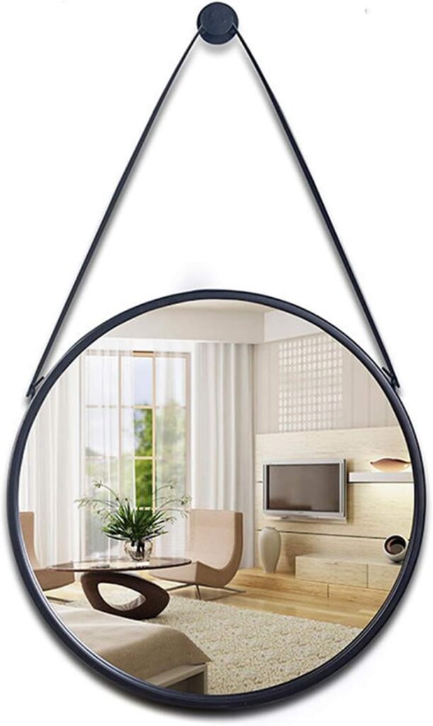 European Style Wrought Iron Round Wall-Mounted Mirror, Household Bathroom Mirror Round Mirror Fitting Mirror, Living Room Decorative Mirror,White,40CM