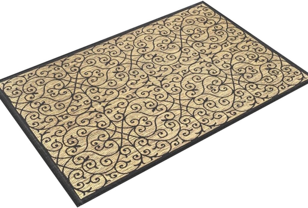 JONATHAN Y SMB107A-220 Madrid Vintage Filigree Textured Weave Indoor/Outdoor Runner Rug, Classic, Traditional, Coastal for Bedroom, Kitchen, Living Room, Easy-Cleaning, Black/Khaki, 2 ft. x 20 ft.