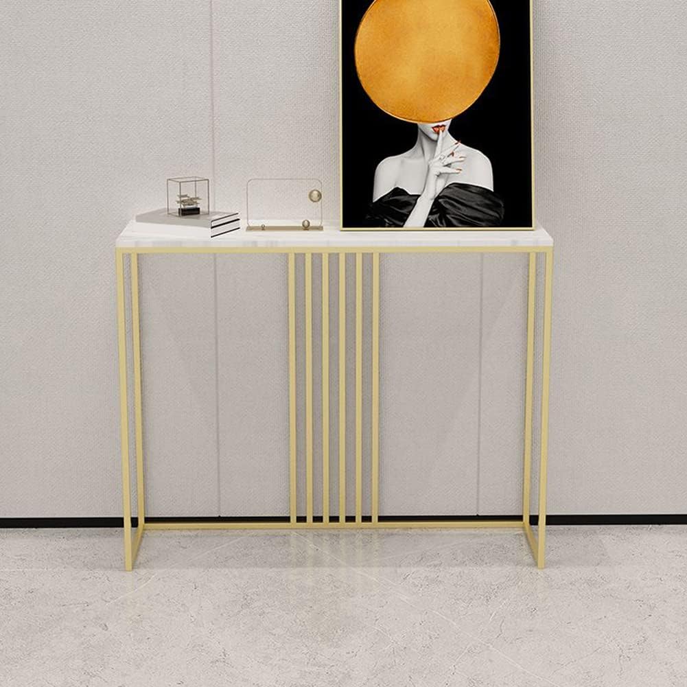 KWOKING 11.81 W Hall Console Table Accent Table Nordic Simple Modern Entry Faux Marble Porch Table Against The Wall Small Case Narrow Wrought Iron Long Porch Cabinet White 31 L x 12 W x 31 H