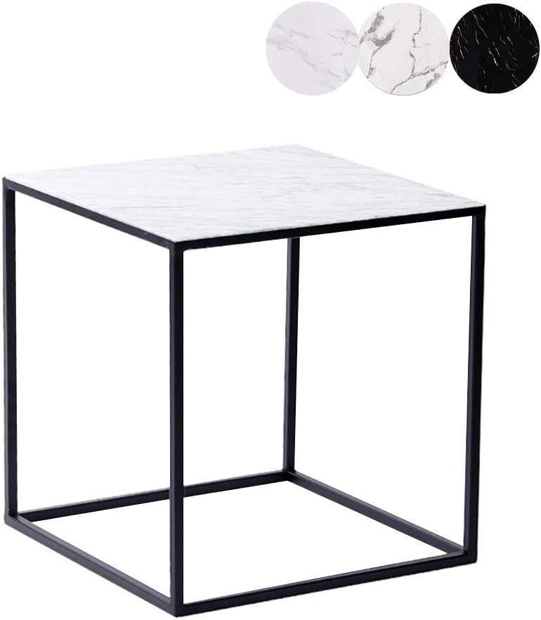 Nordic Modern Light Luxury Wrought Iron Marble Small Coffee Table, Small Apartment Balcony Living Room Coffee Table Office Studio Coffee Table,White